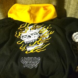 Lurking Glass Black Hoodie with Yellow Skull Design